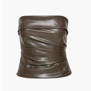 Aritzia TEN Brown Faux Leather Strapless Top